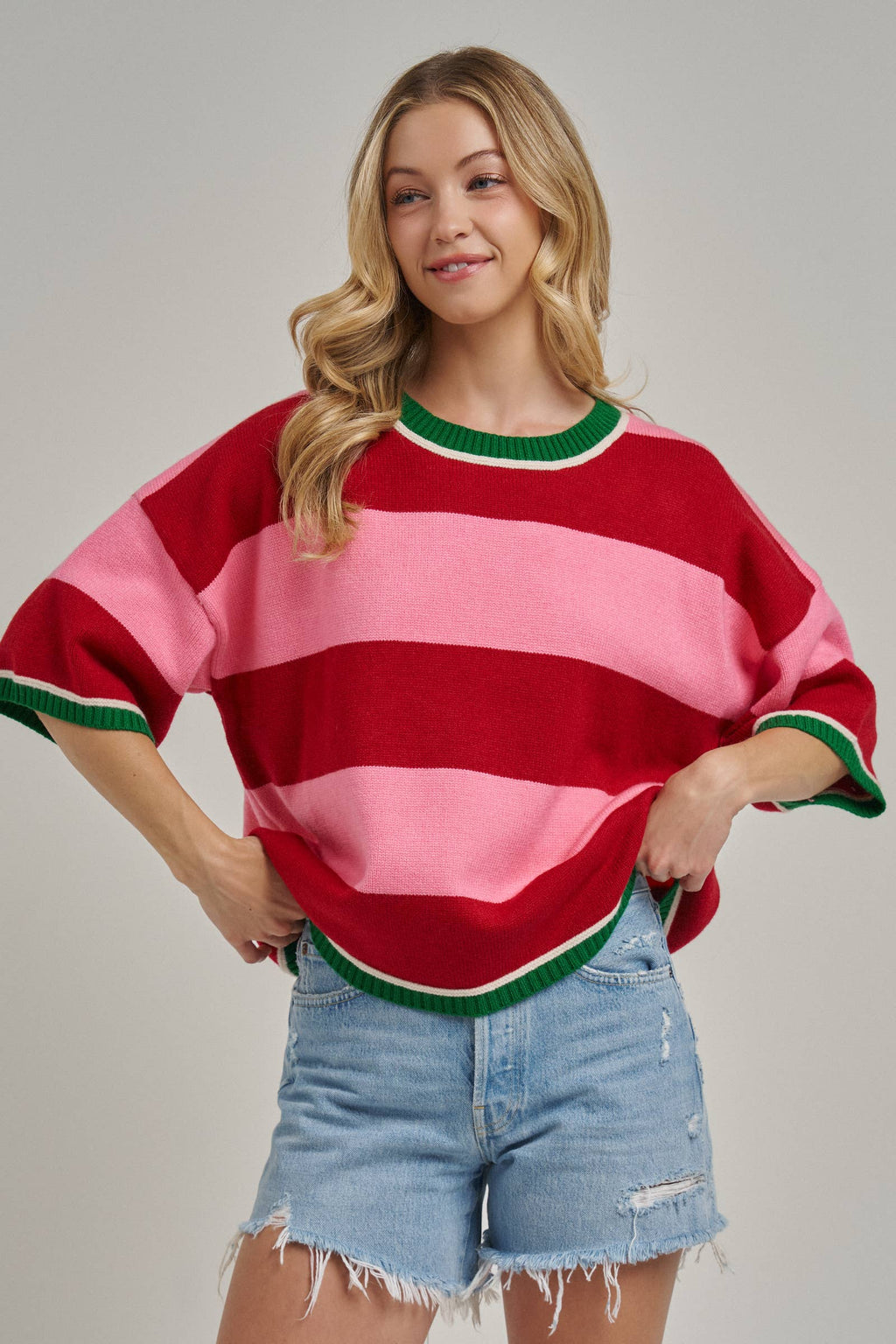 CHRISTMAS WIDE STRIPE LOOSE FIT SWEATER TOP