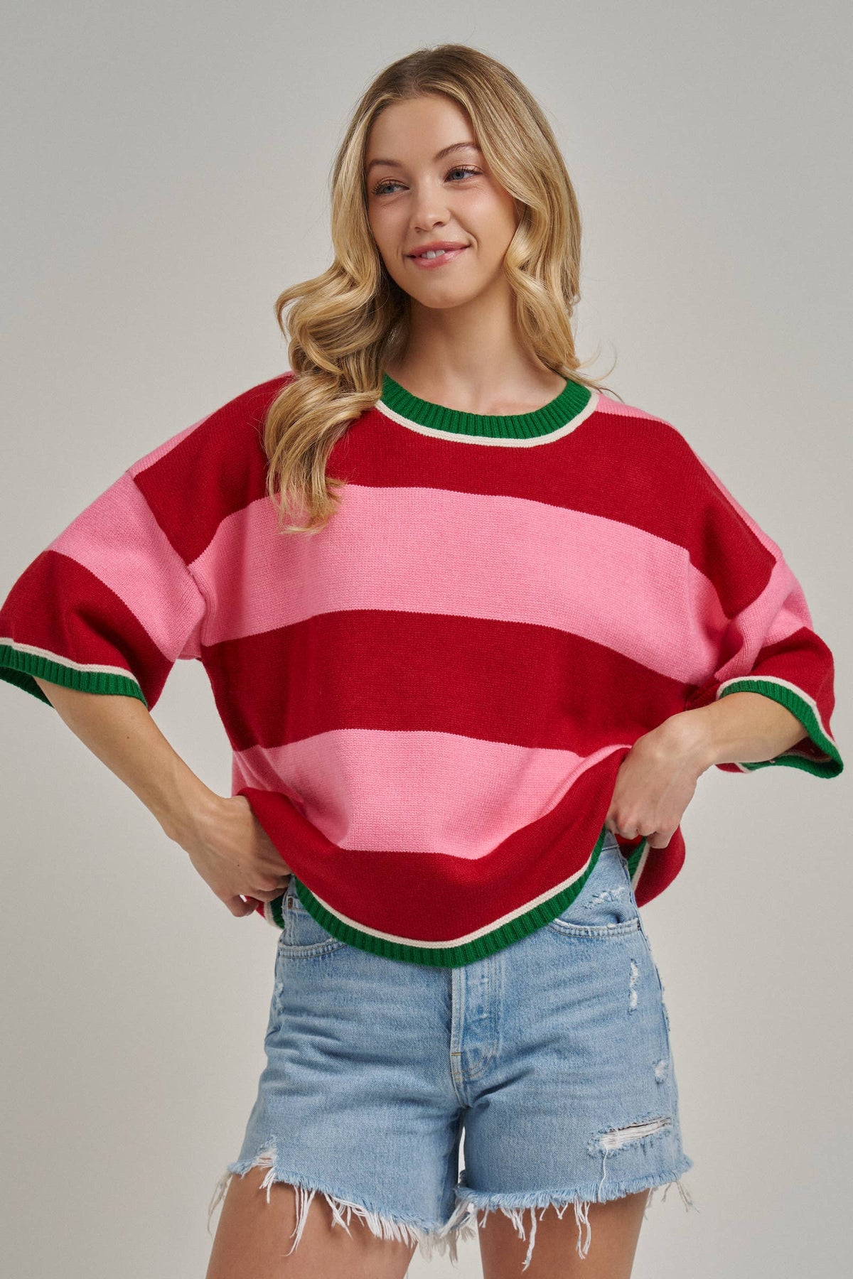 CHRISTMAS WIDE STRIPE LOOSE FIT SWEATER TOP