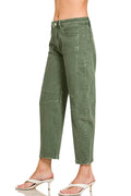 High Rise Barrel Leg Color Denim Pants