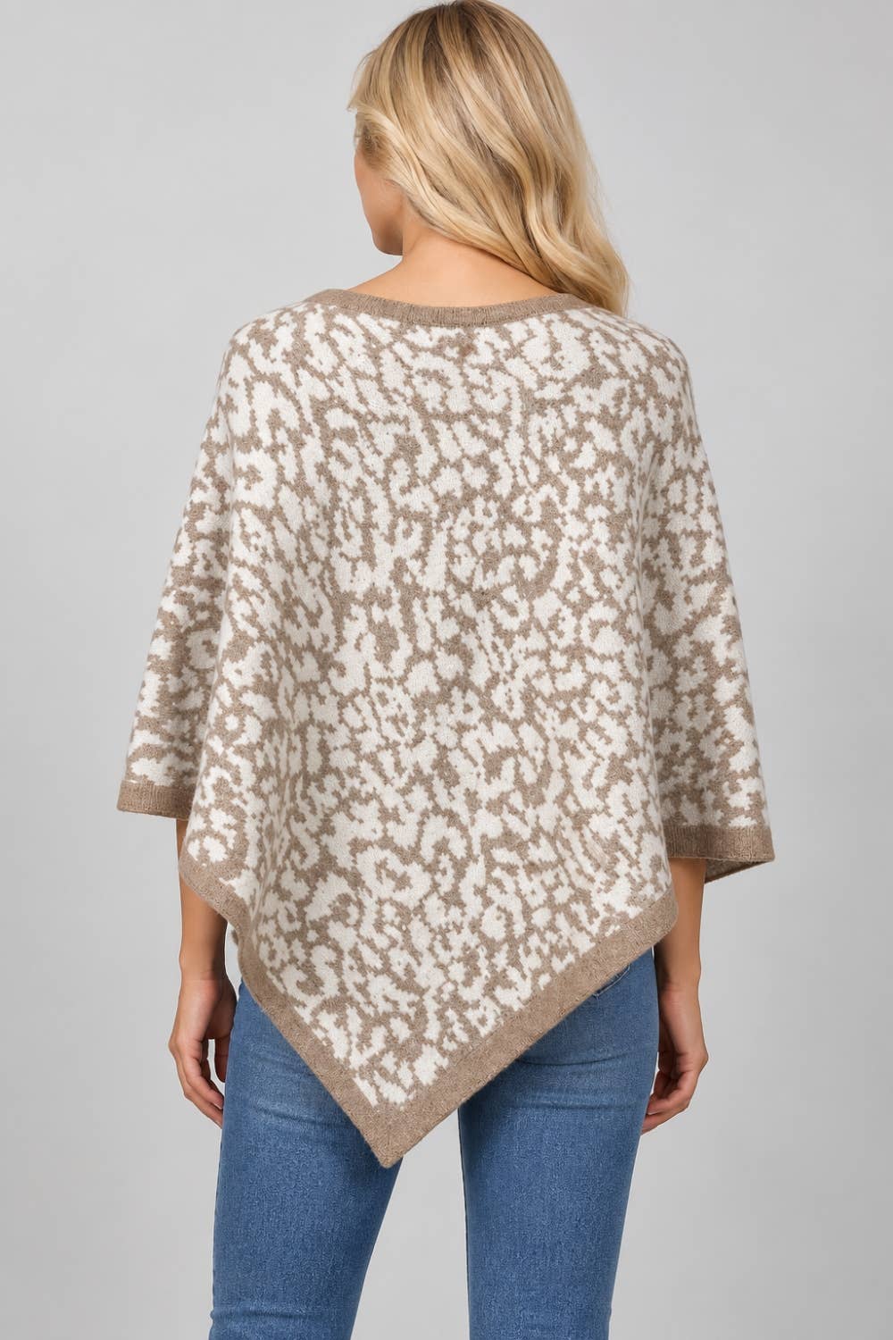 Animal-Print Asymmetrical Sweater Poncho