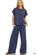 Washed Slub Short Sleeve Tee & Long Pants 2PC Set