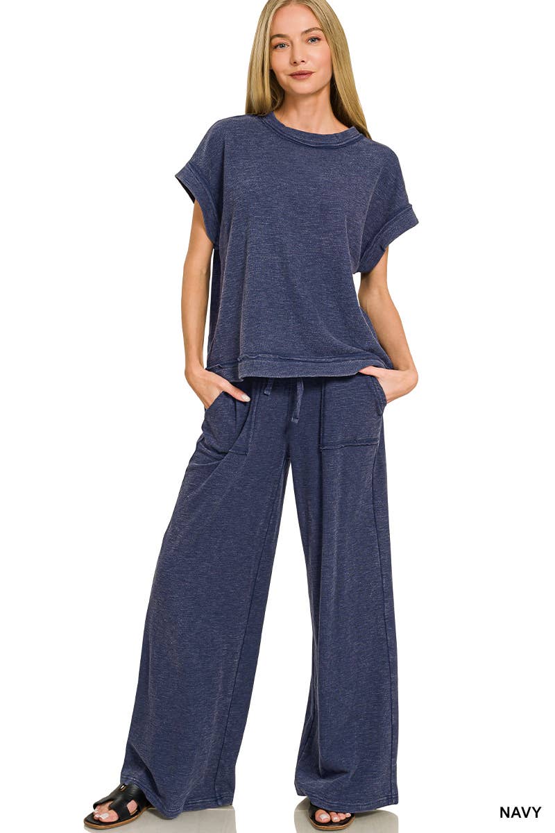 Washed Slub Short Sleeve Tee & Long Pants 2PC Set