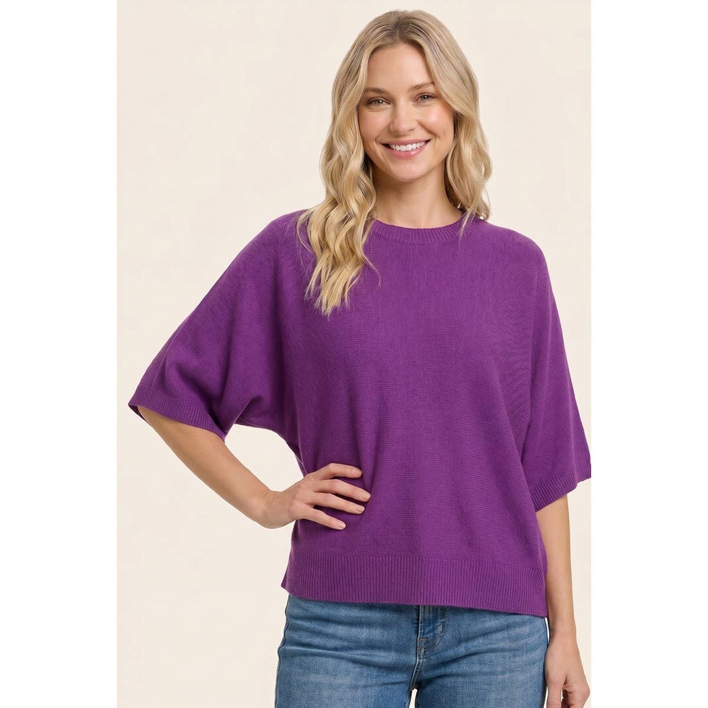 DOLMAN ELBOW SLEEVE SOLID SWEATER