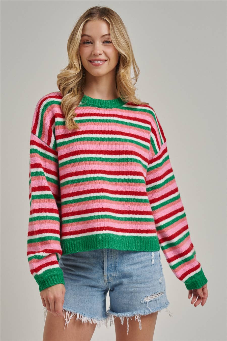 COZY HOLIDAY CHRISTMAS STRIPED SWEATER TOP