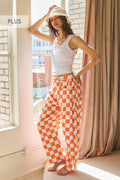 Orange Checkered Printed Barrel Denim Pants