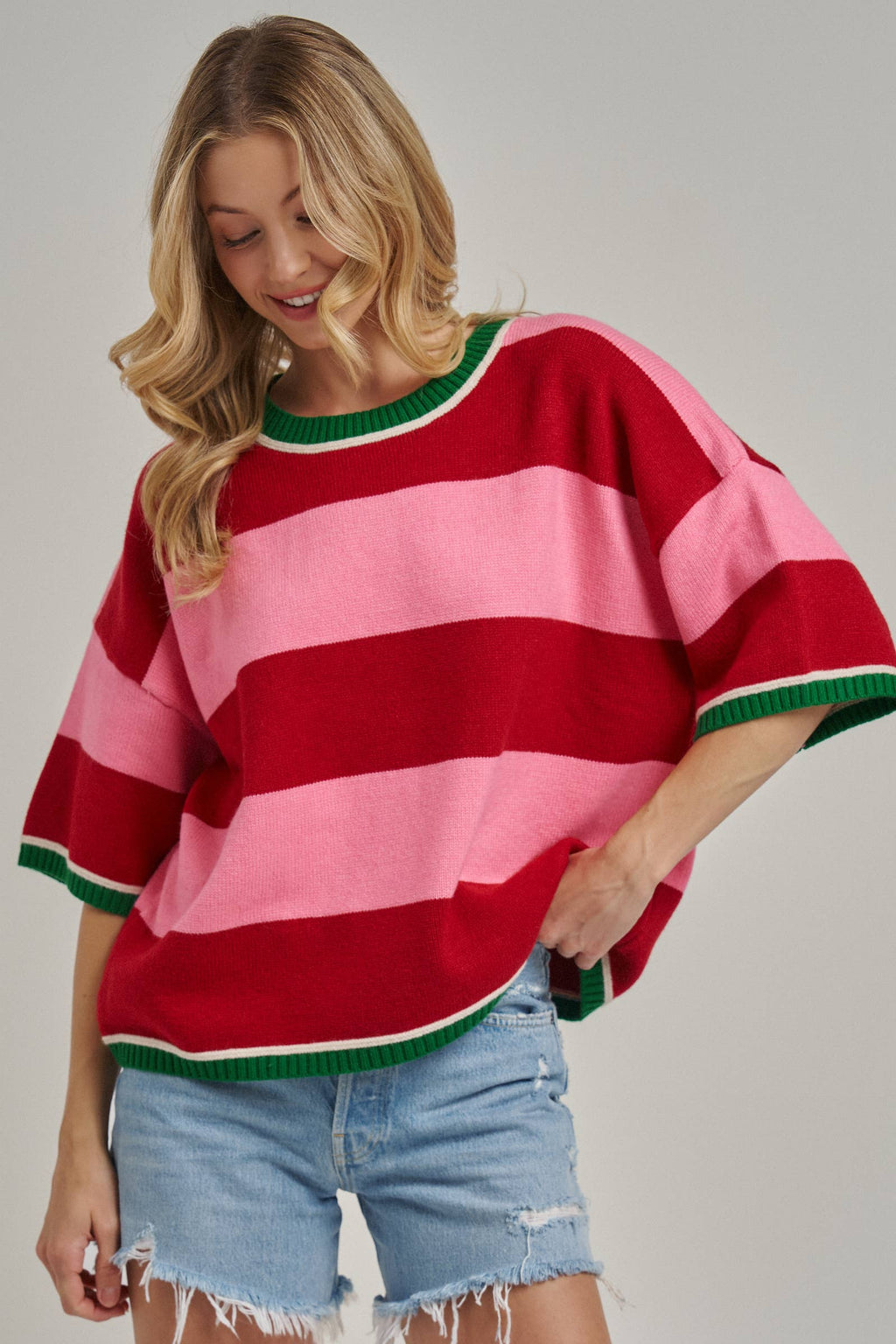 CHRISTMAS WIDE STRIPE LOOSE FIT SWEATER TOP