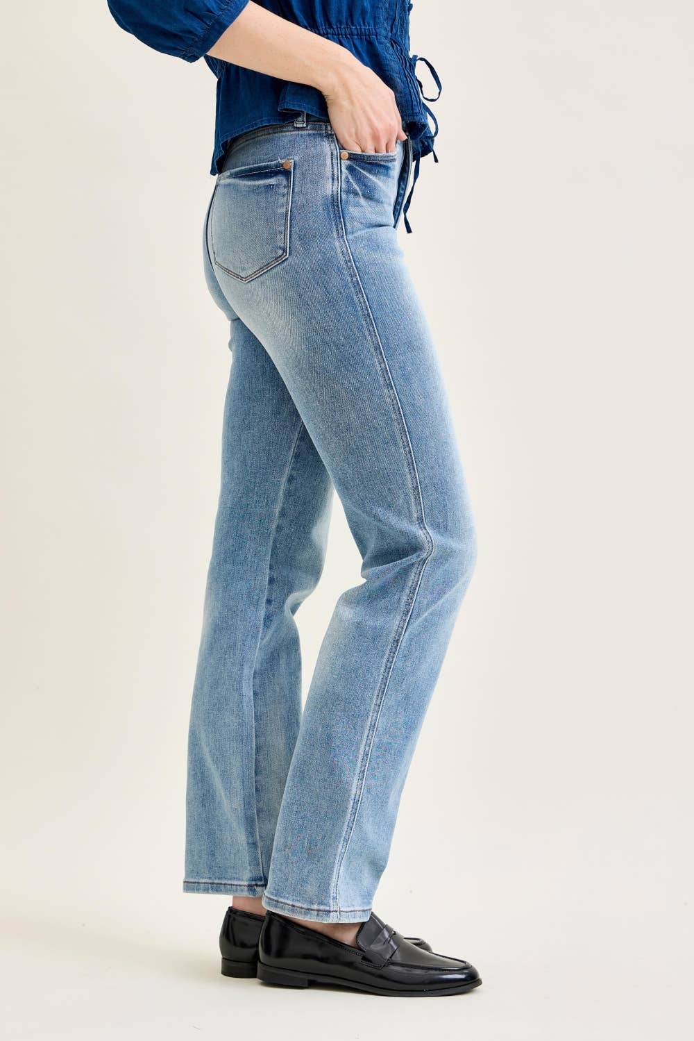Judy Blue HW Tummy Control Contrast Wash Straight
