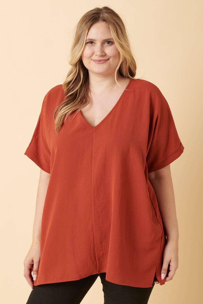 PLUS AIRFLOW DOLMAN SLEEVE WOVEN TOP