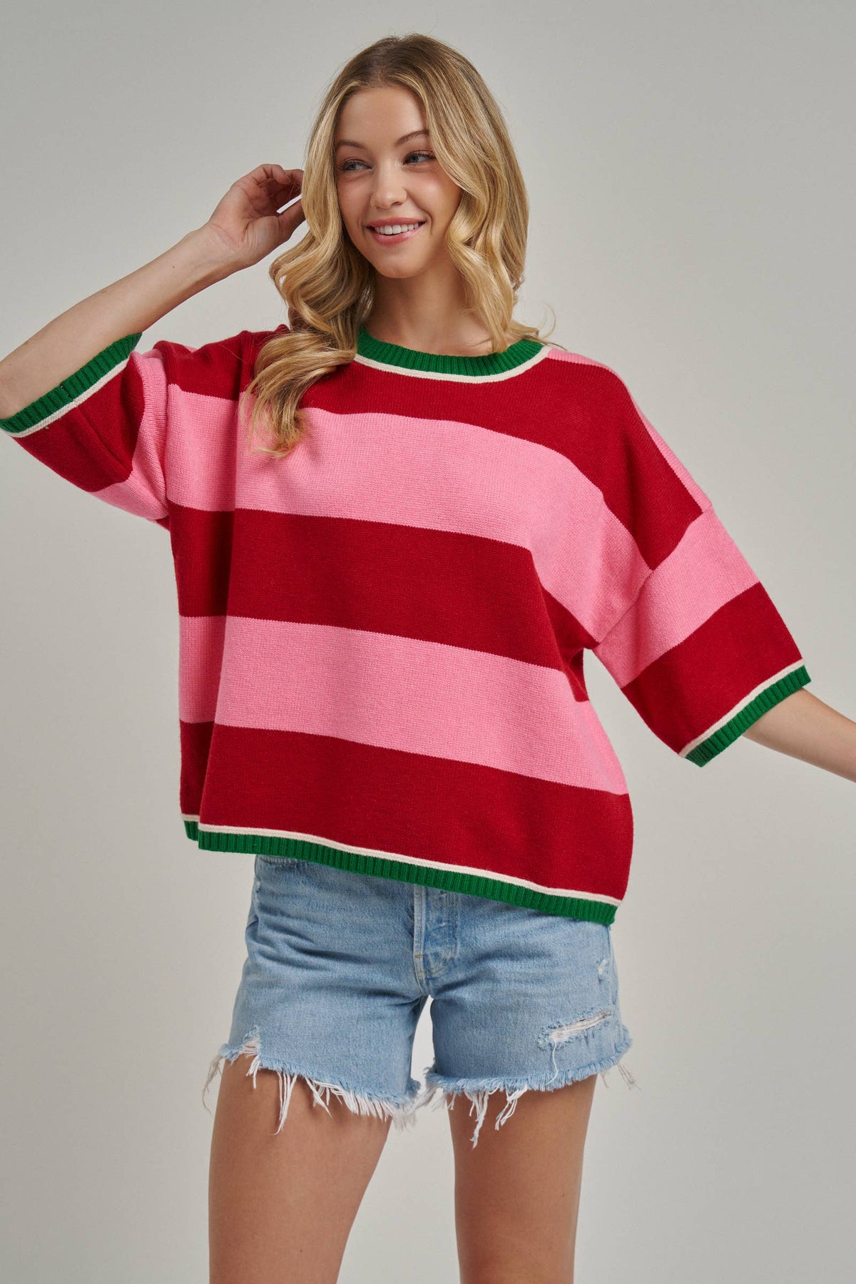 CHRISTMAS WIDE STRIPE LOOSE FIT SWEATER TOP
