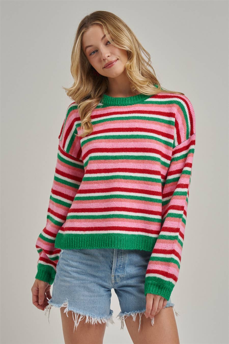 COZY HOLIDAY CHRISTMAS STRIPED SWEATER TOP