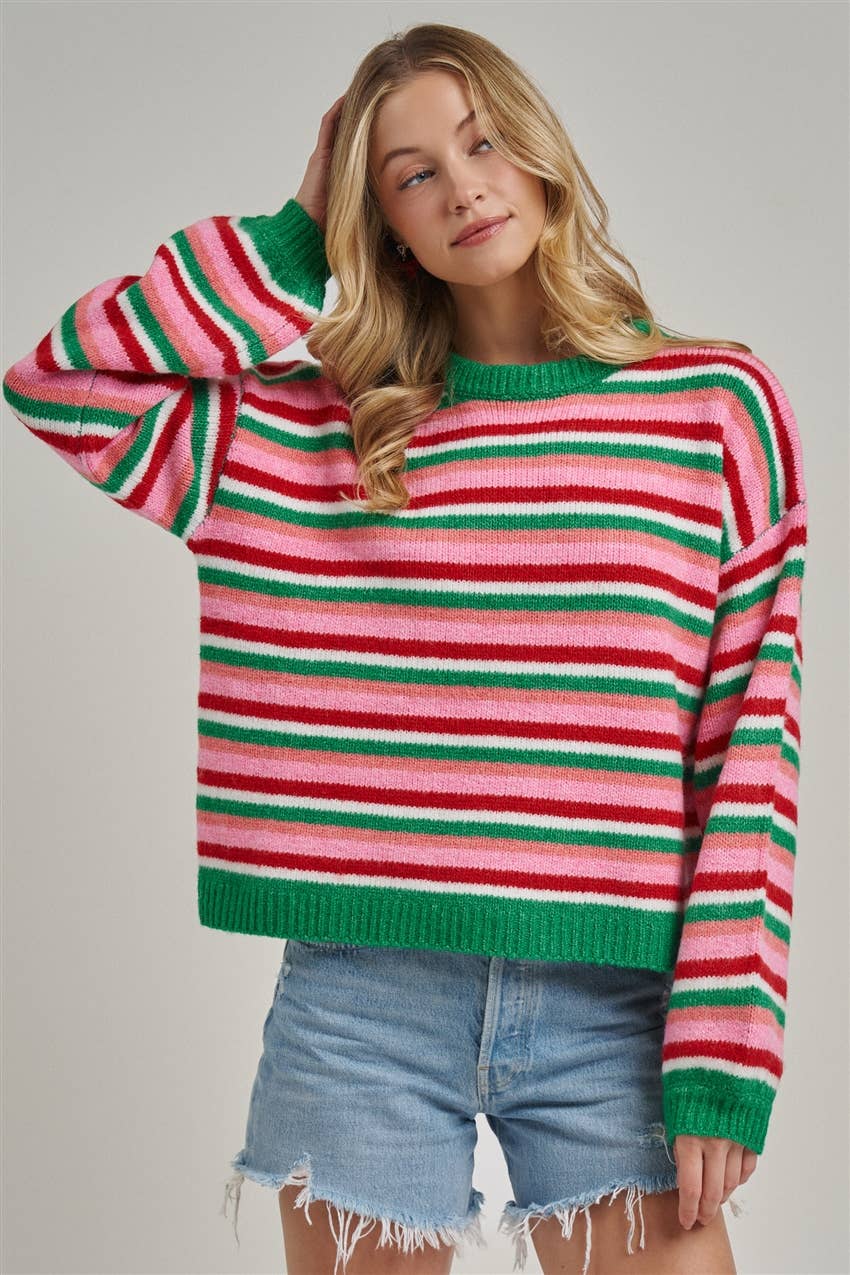 COZY HOLIDAY CHRISTMAS STRIPED SWEATER TOP
