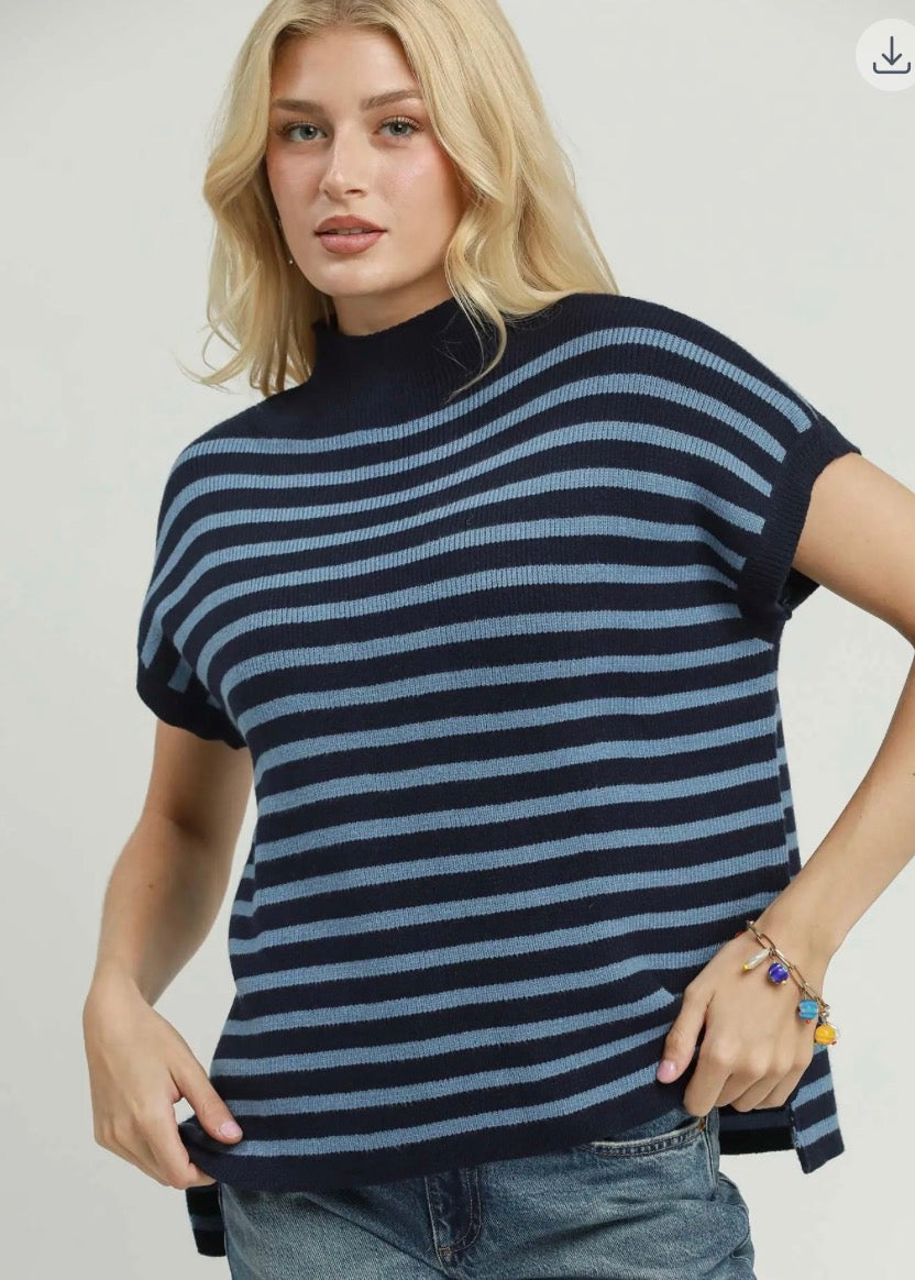 Striped Mock-Neck Sweater