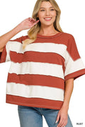 French Terry Striped Exposed Seam Top
