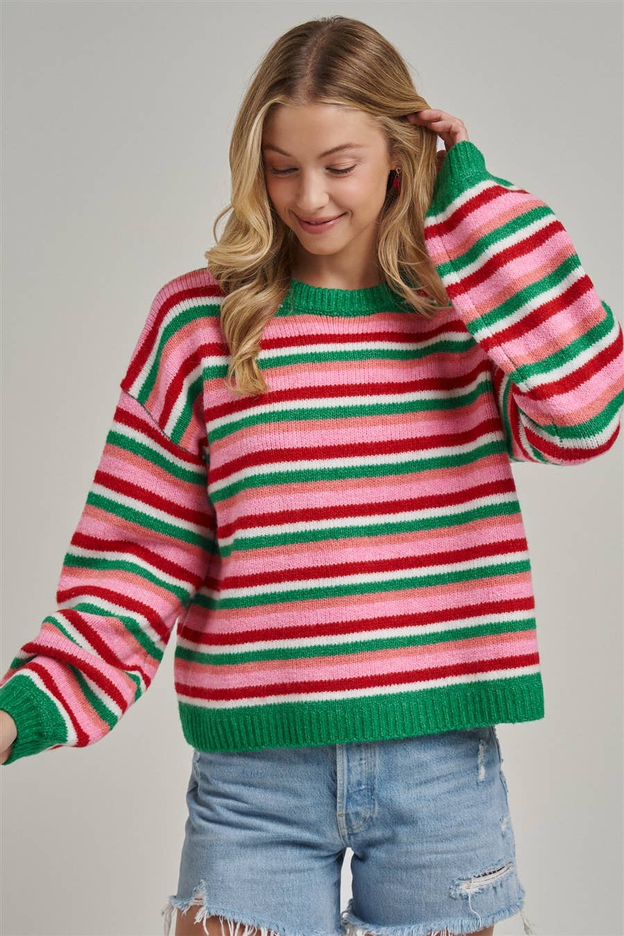 COZY HOLIDAY CHRISTMAS STRIPED SWEATER TOP