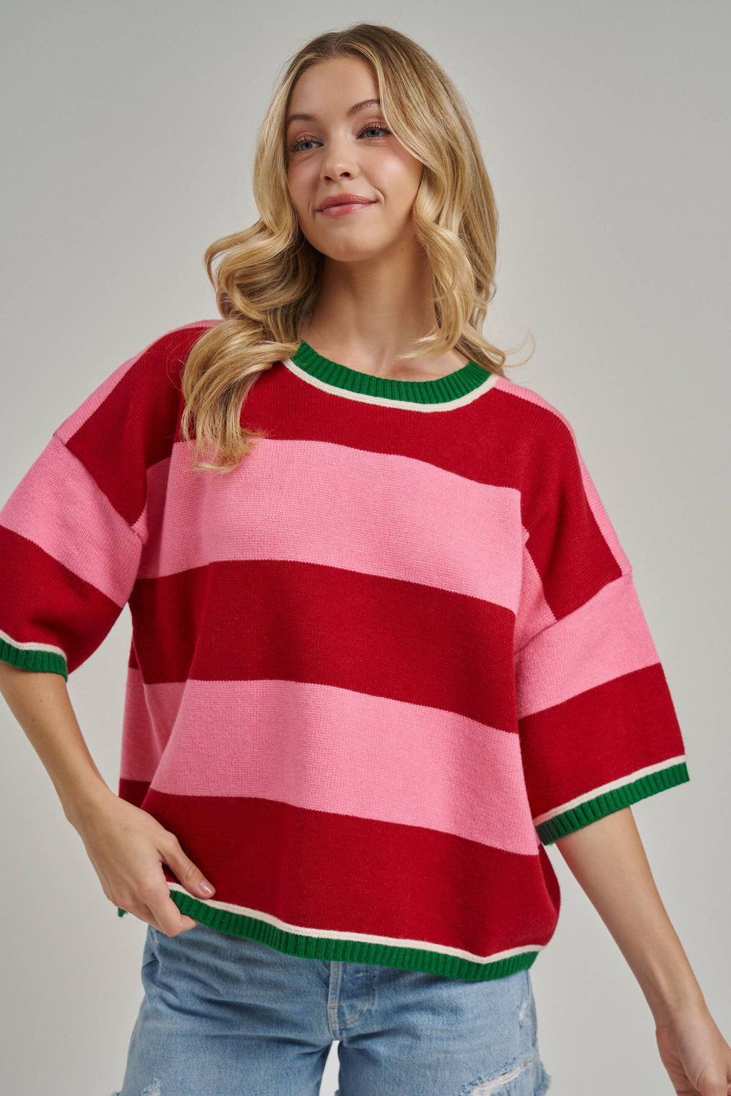 CHRISTMAS WIDE STRIPE LOOSE FIT SWEATER TOP