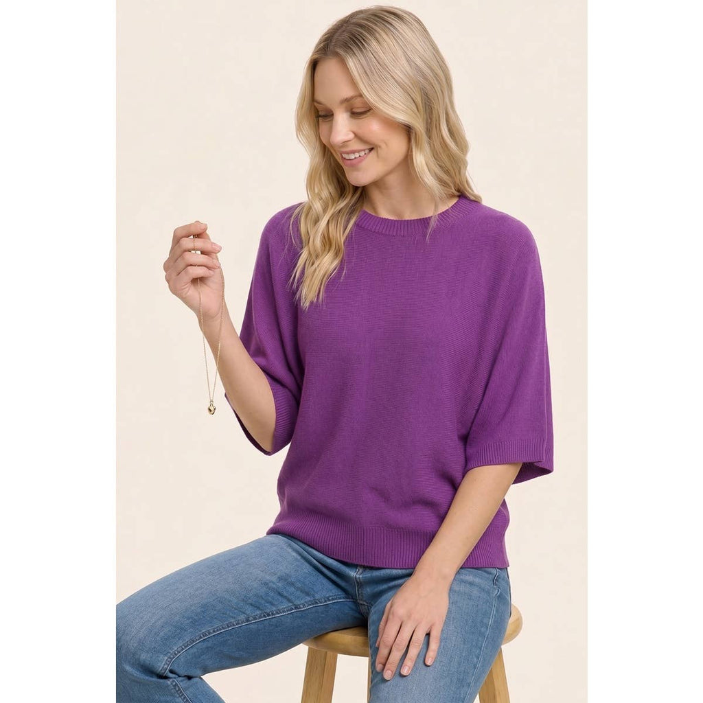 DOLMAN ELBOW SLEEVE SOLID SWEATER