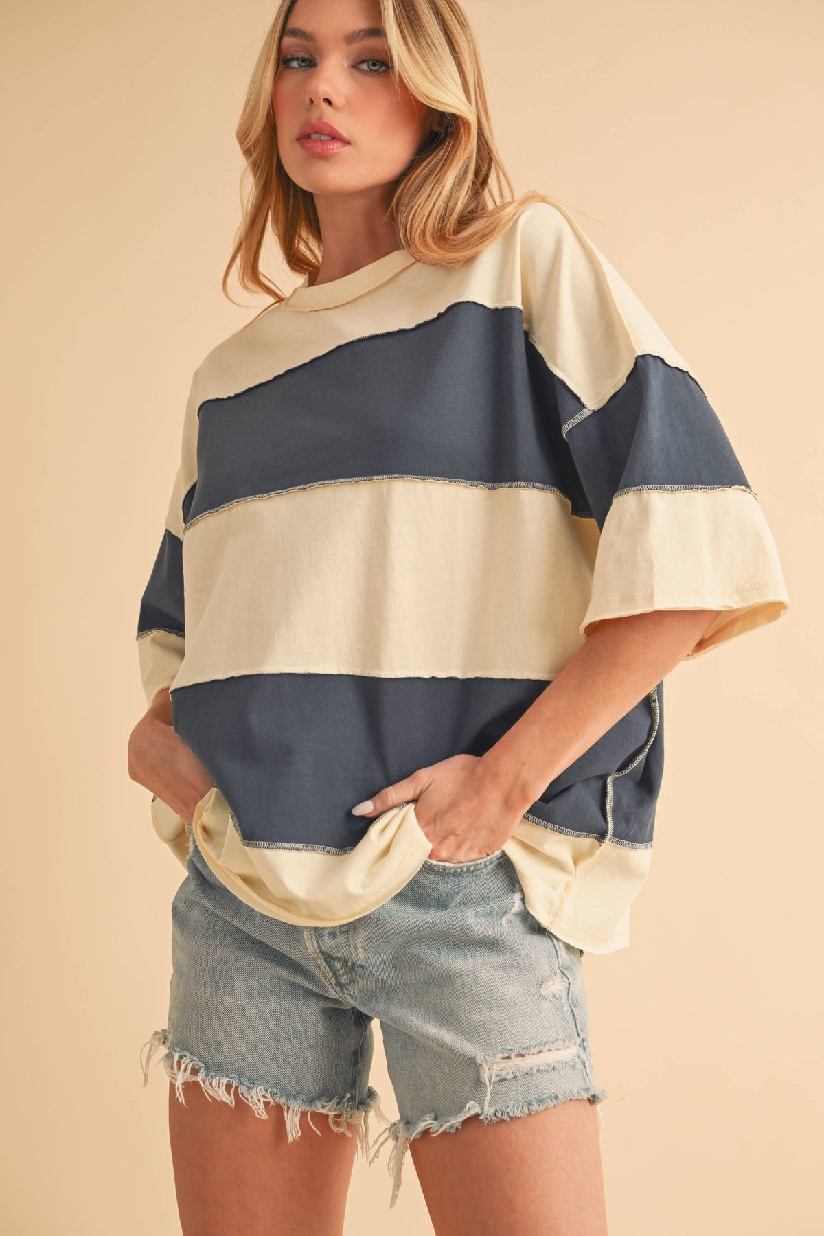 Polly Color Block Top Tee Shirt