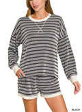 Raised Rib Striped Pullover & Shorts Set