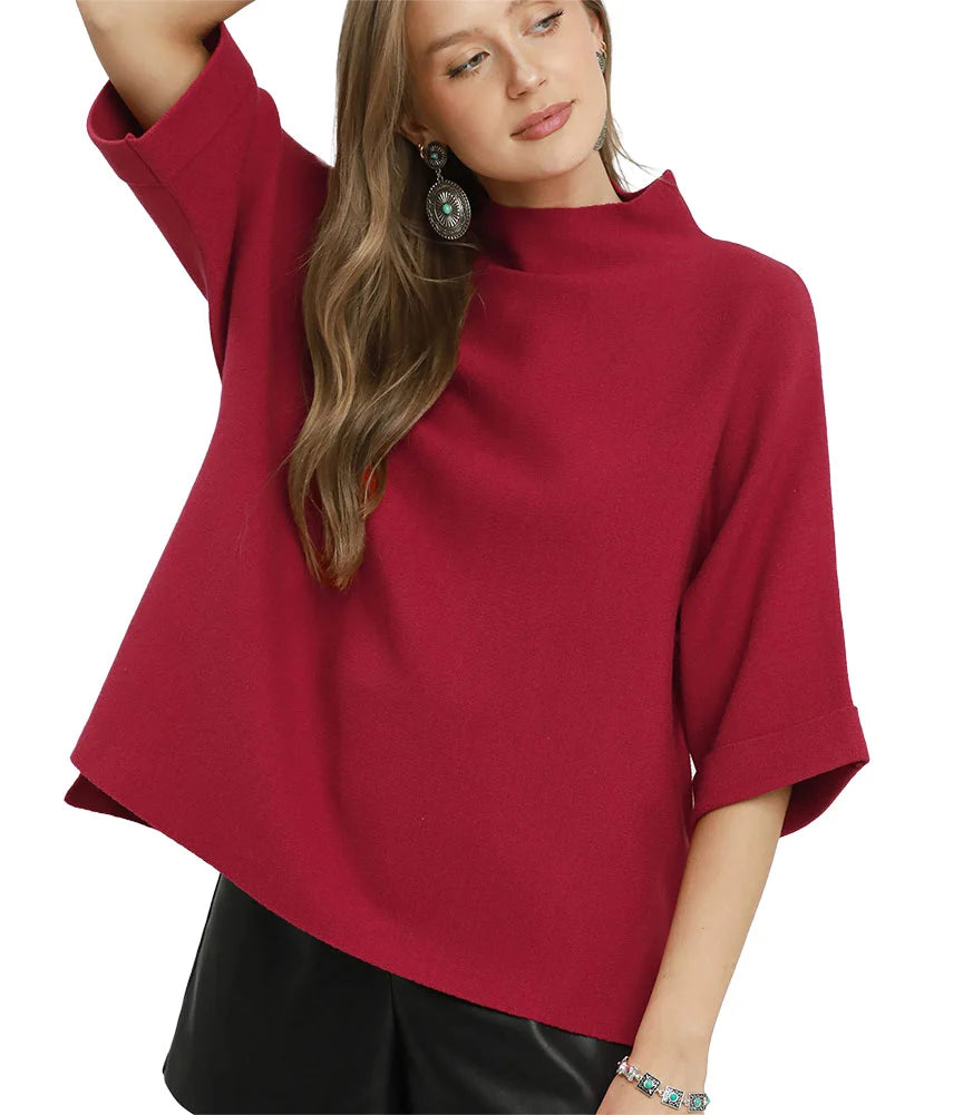 Mock Neck Dolman Sleeve Sweater Top