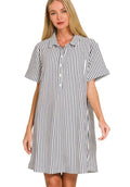 Stripe Collared Half Button Up T-shirts Dress