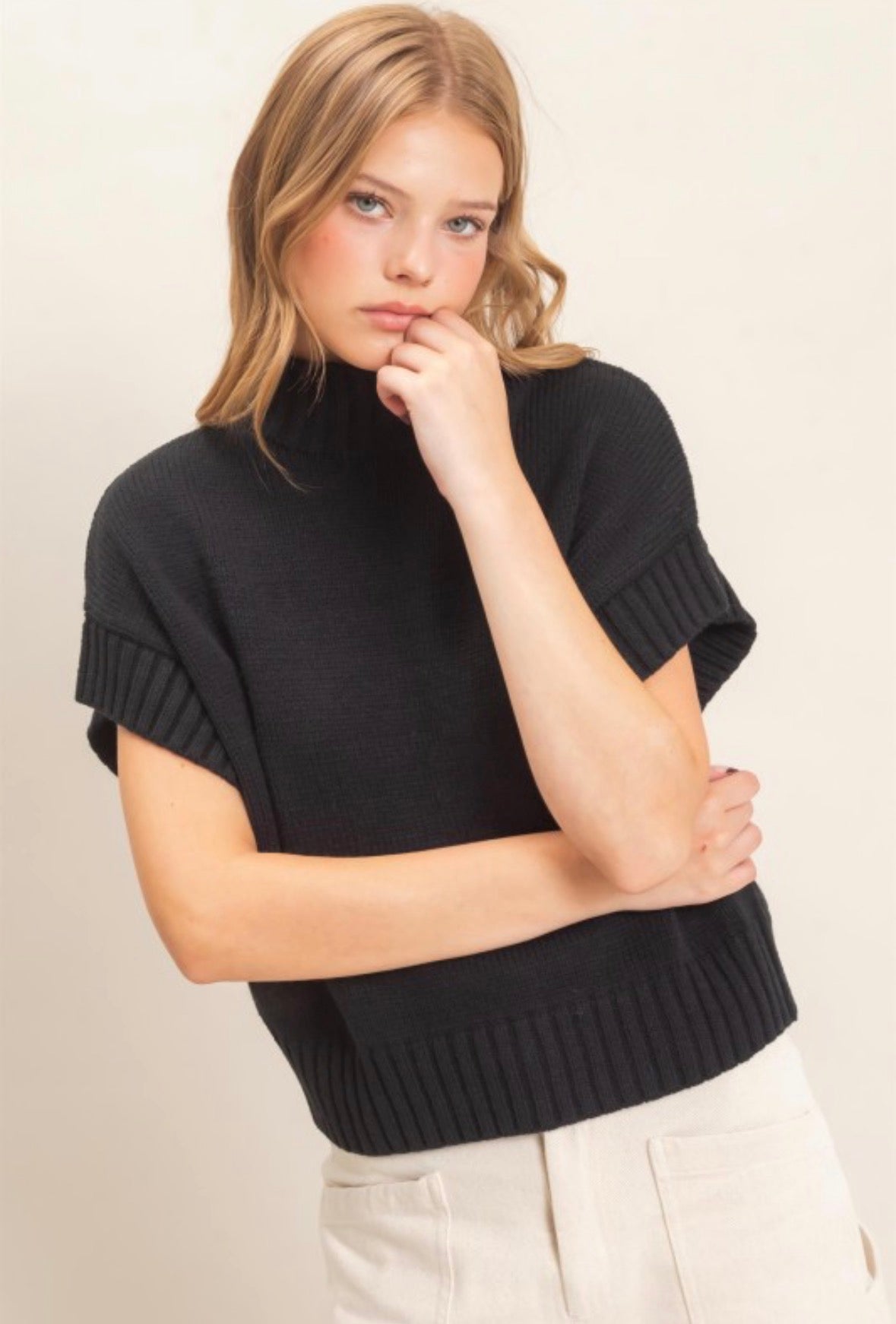 Ribbed Mock Neck Sweater Vest