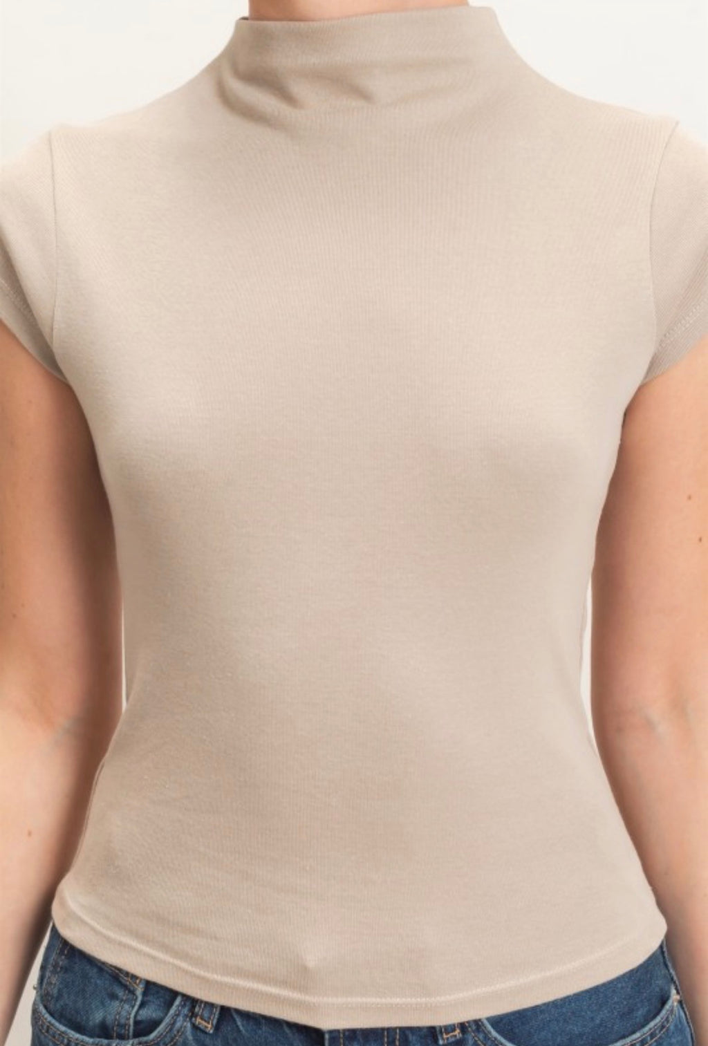 Mock Neck Cap Sleeve Top