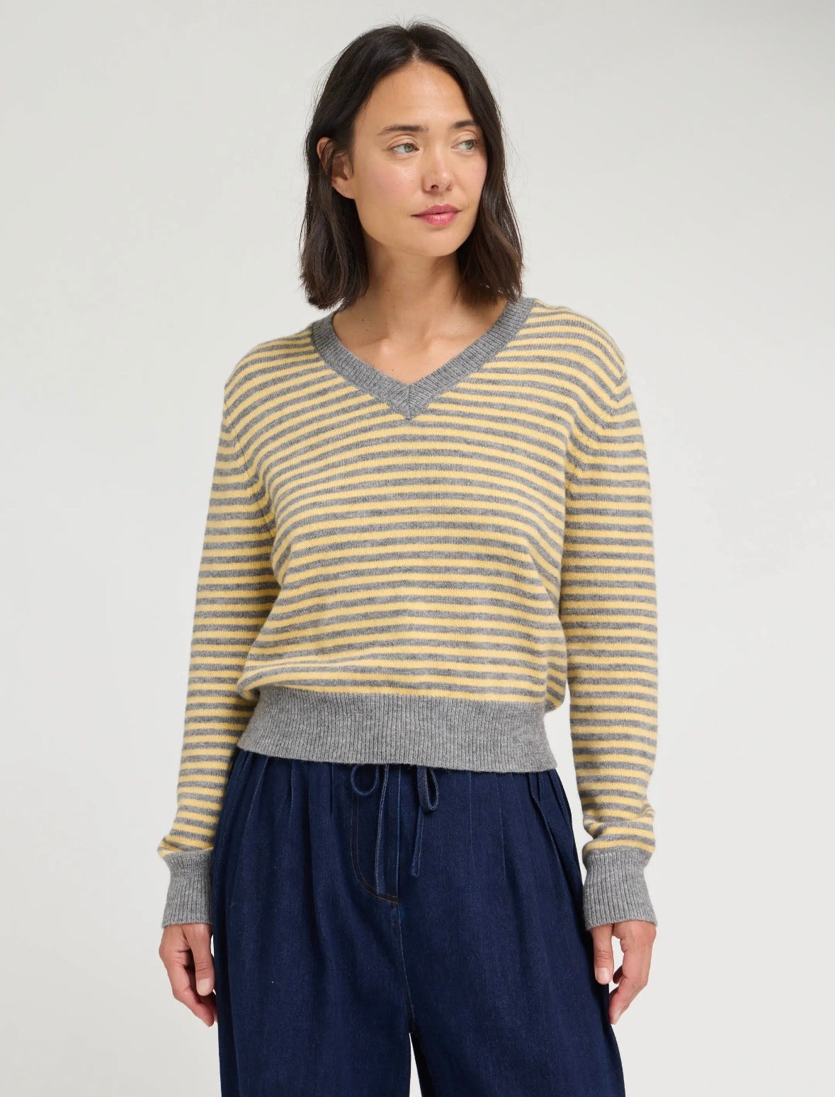 Striped V-Neck Sweater Top