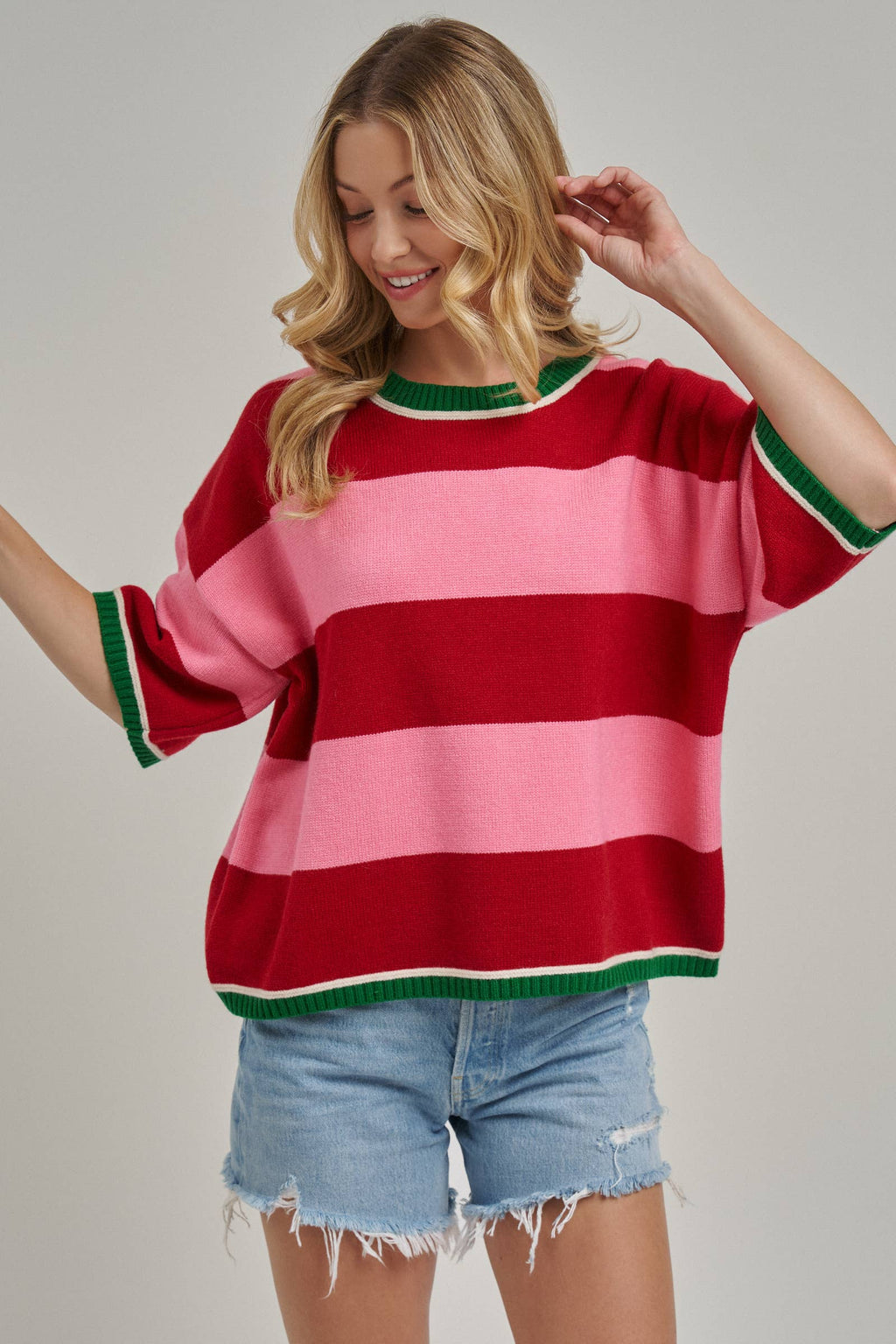 CHRISTMAS WIDE STRIPE LOOSE FIT SWEATER TOP