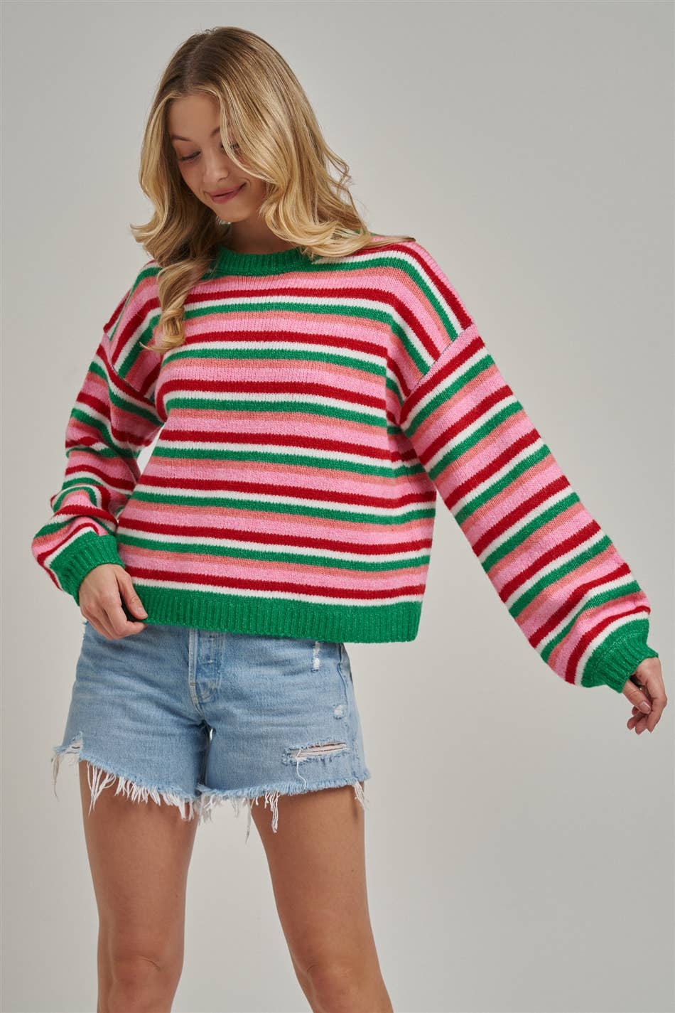 COZY HOLIDAY CHRISTMAS STRIPED SWEATER TOP