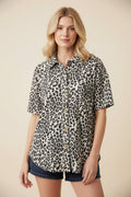 Leopard Collared Button Up Top