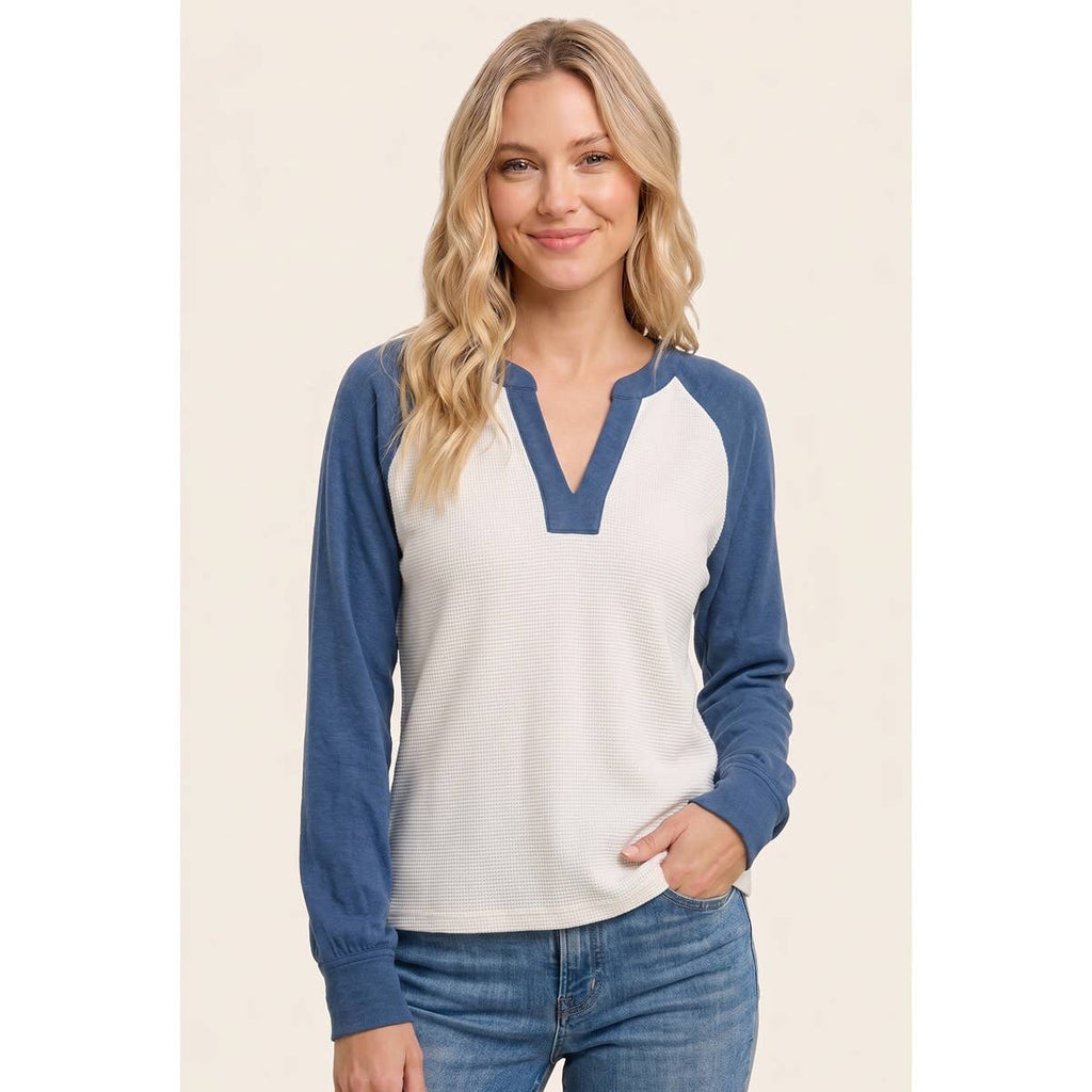 RELAXED SLEEVE WAFFLE TOP