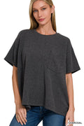 `Corded Rib Oversized Front Pocket Top