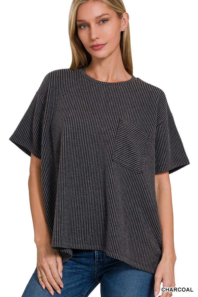 `Corded Rib Oversized Front Pocket Top