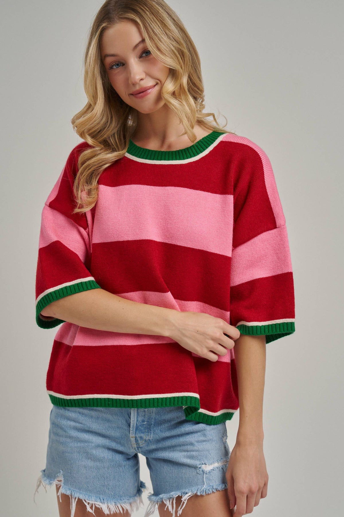 CHRISTMAS WIDE STRIPE LOOSE FIT SWEATER TOP