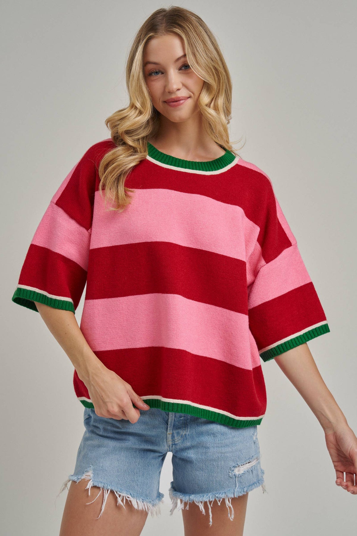 CHRISTMAS WIDE STRIPE LOOSE FIT SWEATER TOP