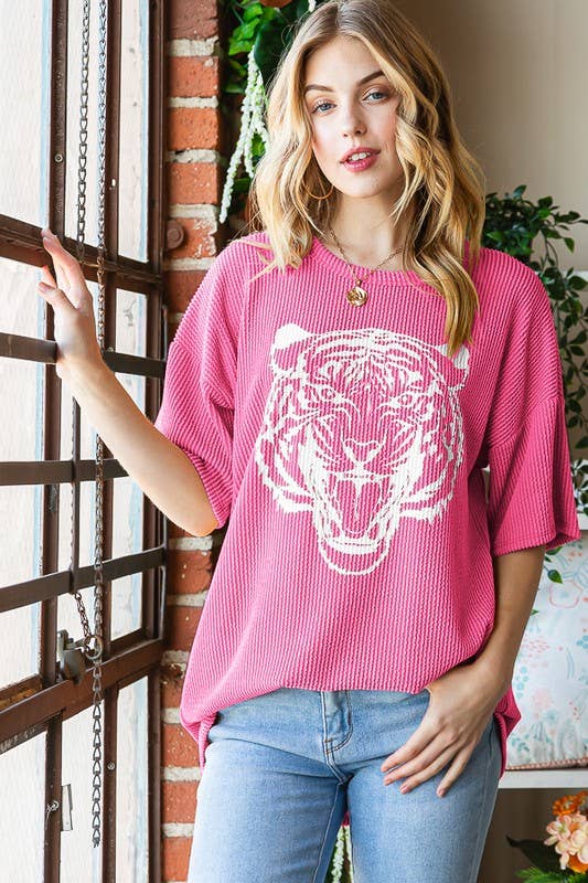URBAN RIBBED TOP WITH TIGER PRINT