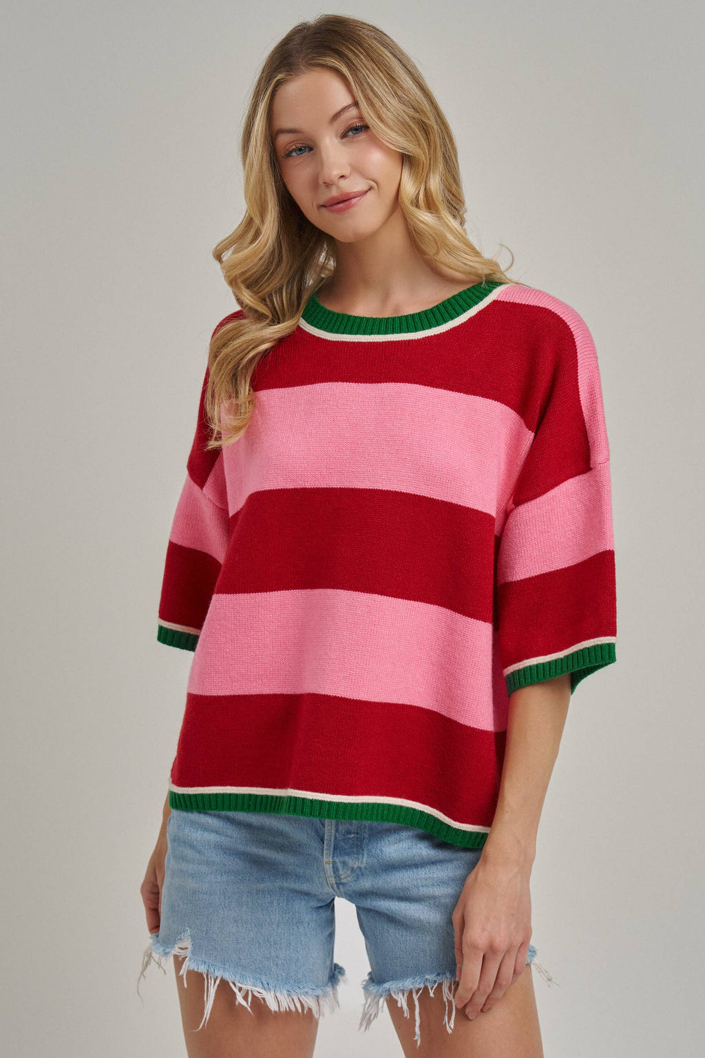 CHRISTMAS WIDE STRIPE LOOSE FIT SWEATER TOP