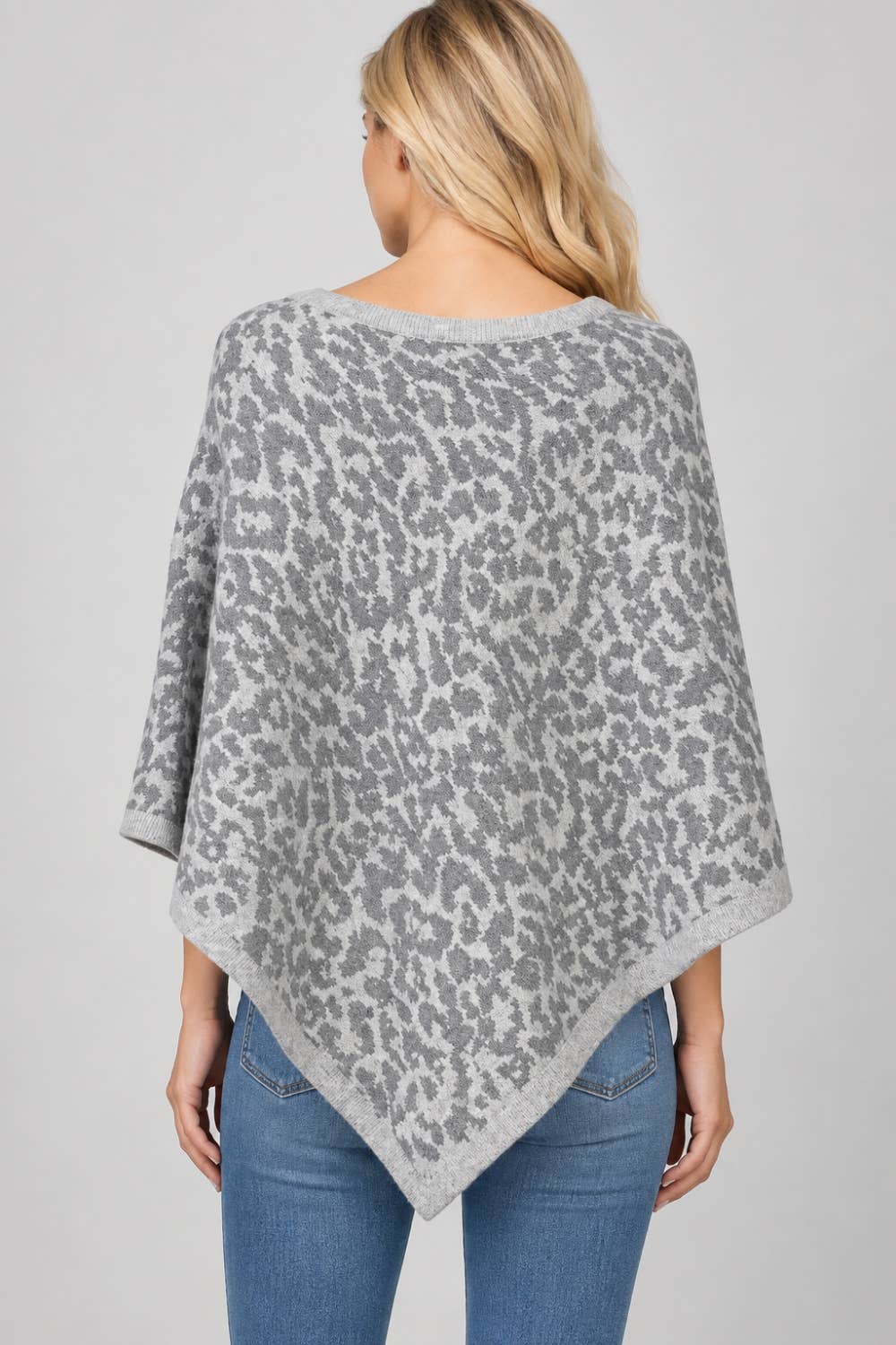 Animal-Print Asymmetrical Sweater Poncho