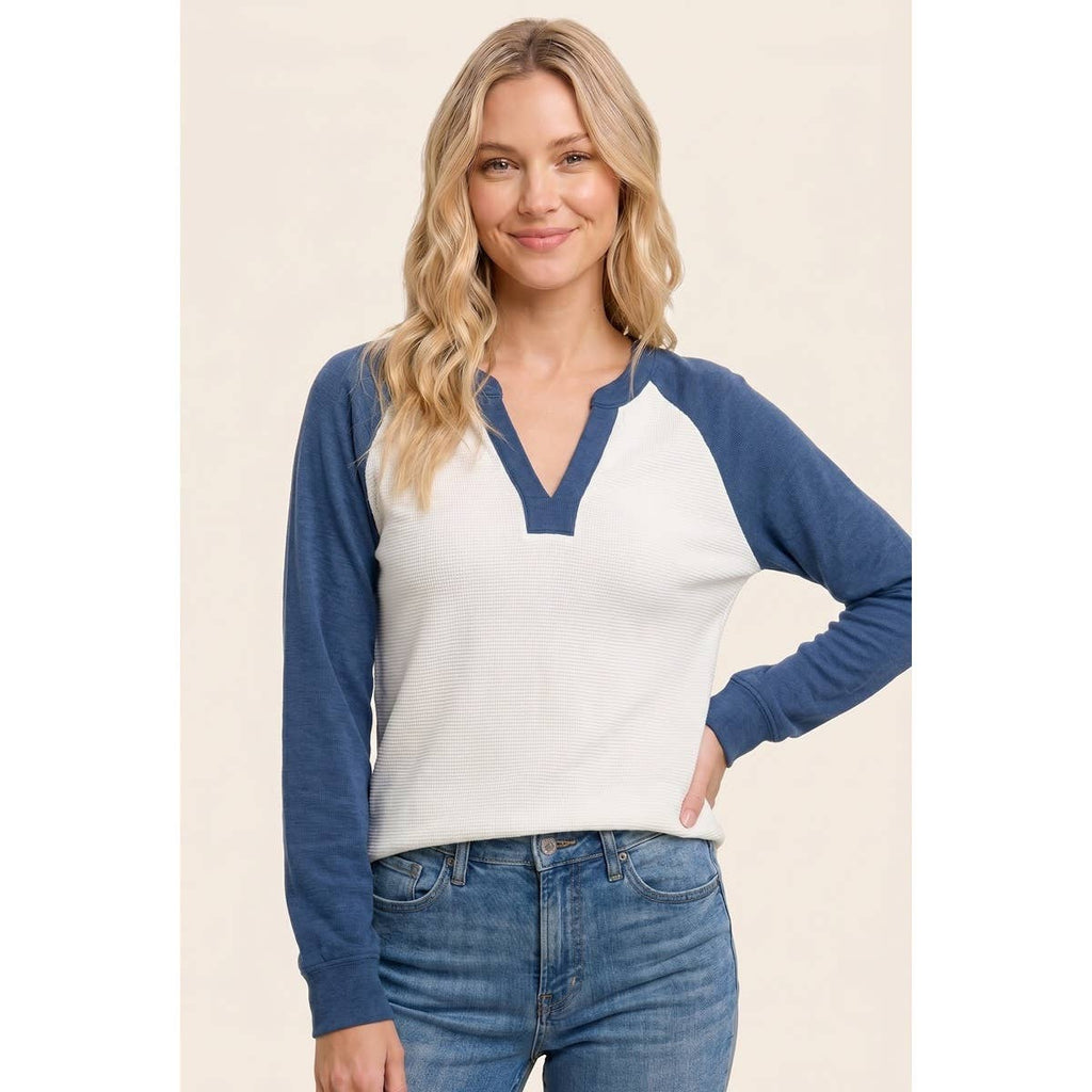 RELAXED SLEEVE WAFFLE TOP